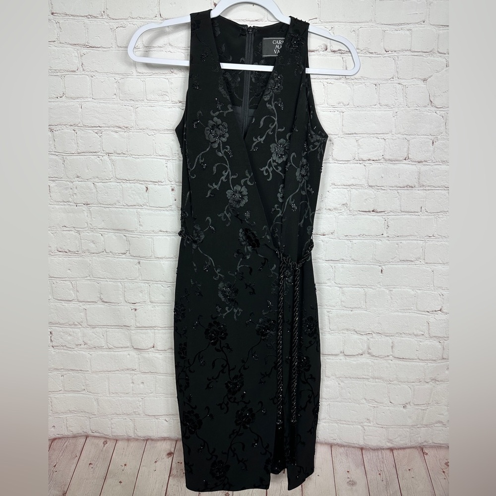 Vtg Carmen Marc Valvo Womens‎ Beaded Sleeveless Dress Black Size 4